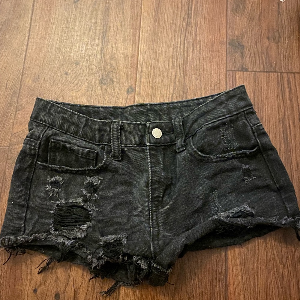 Shein black ripped shorts